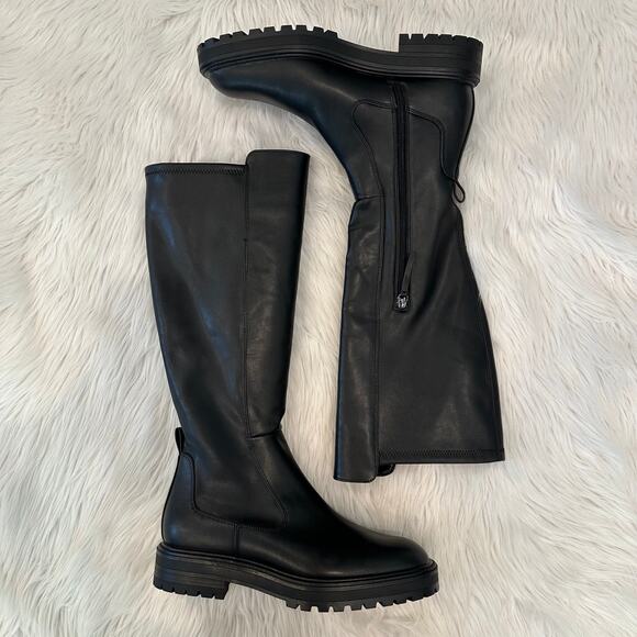 NWOT ZARA Treaded Knee High Boots Leather Chunky Lug Sole Flat Boot, Black - Picture 6 of 13